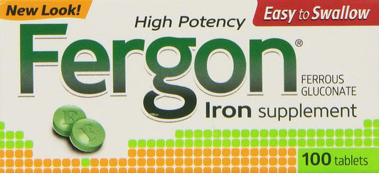 Iron Supplement Tablets - Fergon, 100 Count (Pack of 3) - Essential Mineral for Energy & Immune Support