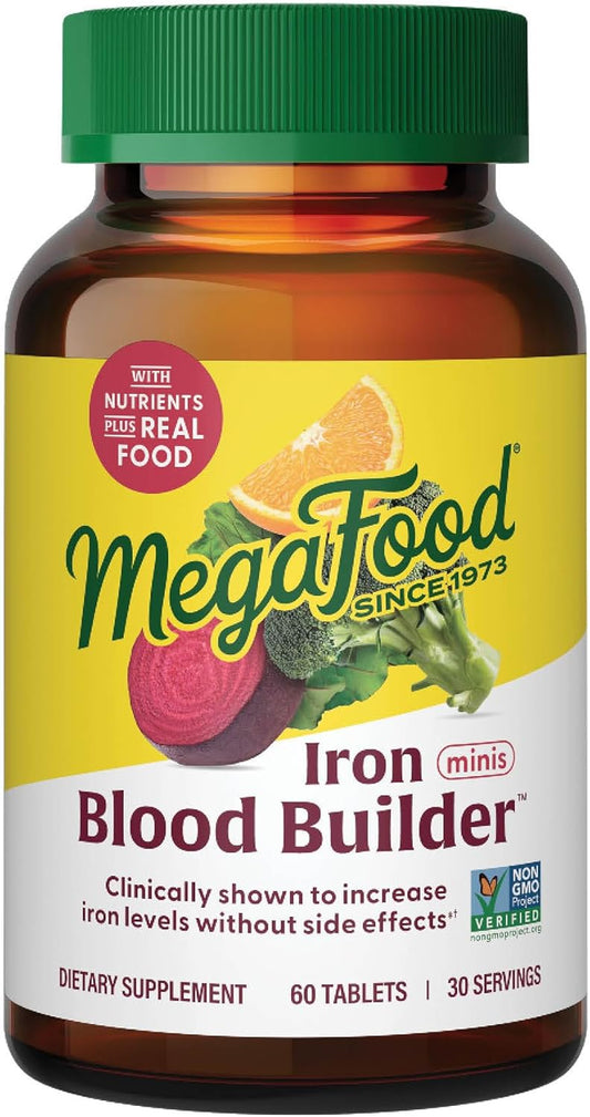 Iron Supplement with Vitamin C, B12, Folic Acid - Vegan Blood Builder Tablets - Clinically Proven to Boost Iron Levels - 60 Mini Tablets