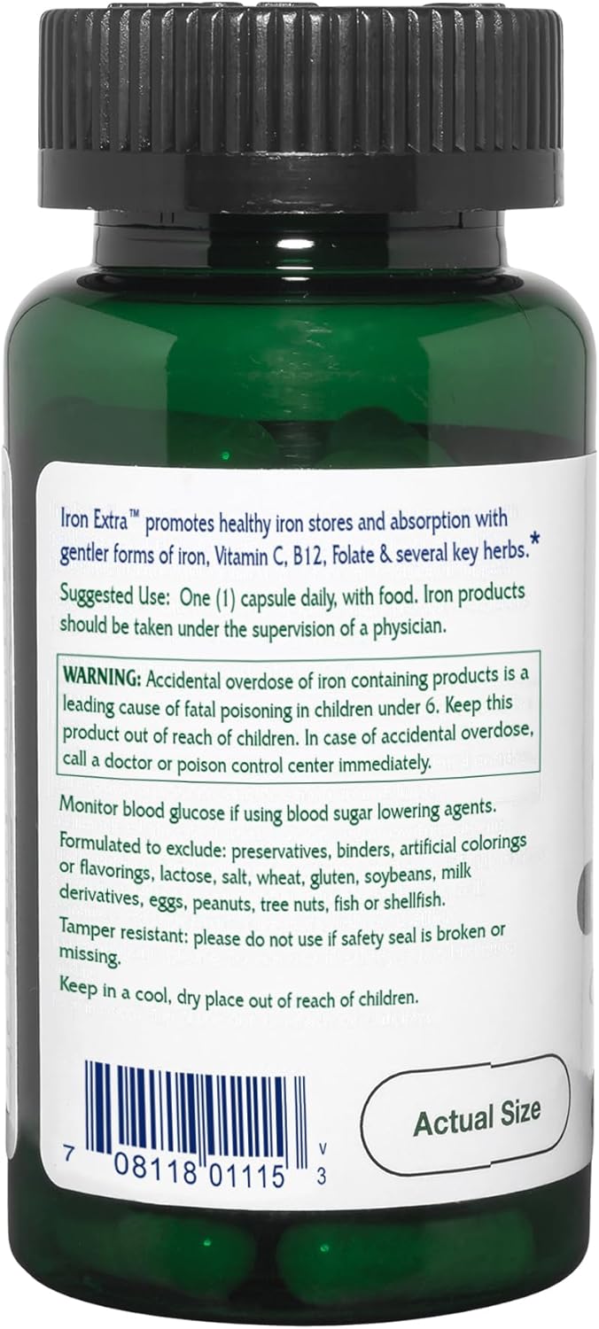 Iron Supplement with Vitamin C, Methylfolate, B12, Calcium, Yellow Dock, Dandelion & Nettle Leaf - 60 Vegan Capsules