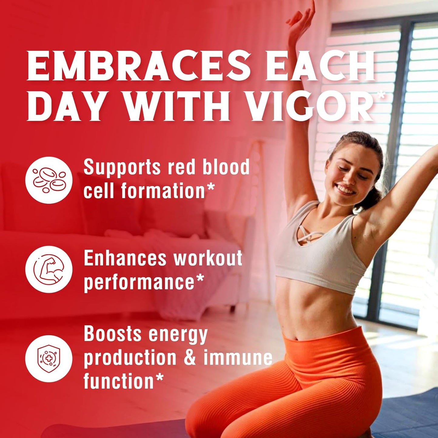 Iron Supplement with Vitamins C, B6, B12 & Folate - Energy Support, Non-GMO, Stomach Friendly - 60 Vegan Capsules