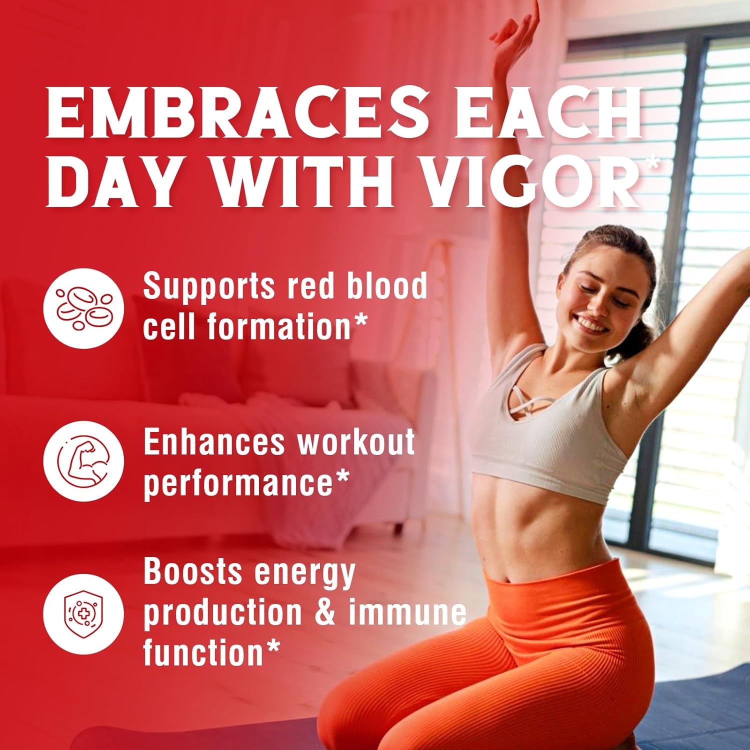 Iron Supplement with Vitamins C, B6, B12 & Folate - Energy Support, Non-GMO, Stomach Friendly - 60 Vegan Capsules