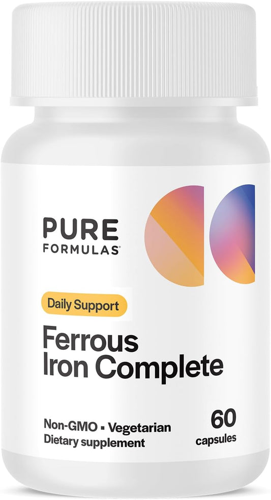 Iron with Vitamin C, B12, B6, Thiamin & Folate for Men & Women - 29mg Blood Support Supplement - 60 Capsules