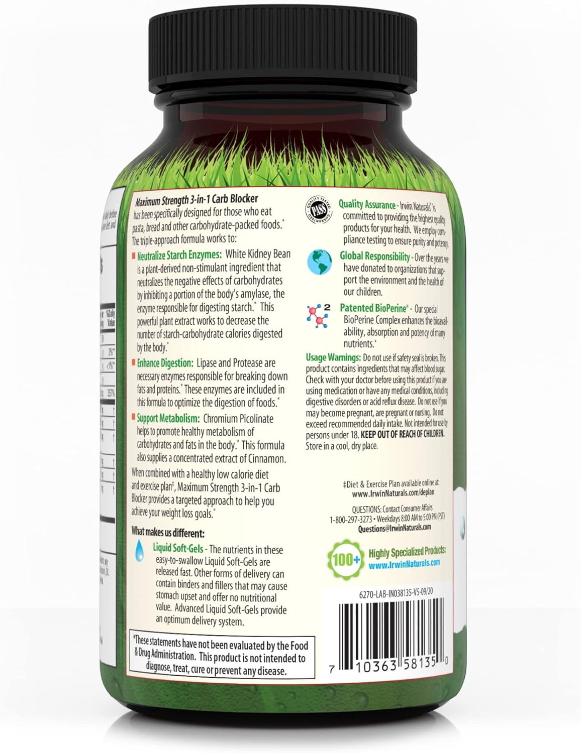 Irwin Naturals 3-in-1 Carb Blocker - Metabolism Support - 150 Liquid Softgels