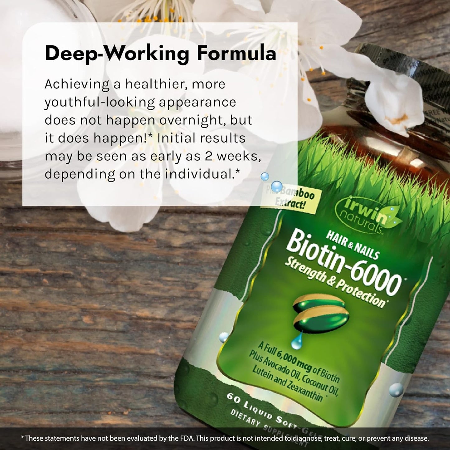 Irwin Naturals Biotin-6000-60 Liquid Soft-Gels, Pack of 2 - Hair & Nail Strength with Avocado & Coconut Oil - 60 Servings