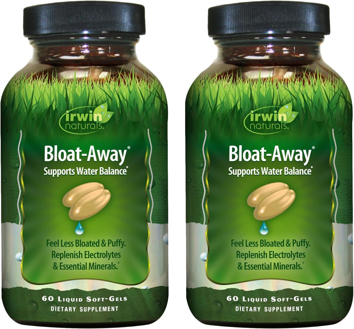 Irwin Naturals Bloat-Away Liquid Soft-Gels 60ct x 2 - Water Balance & Electrolyte Support - 40 Servings
