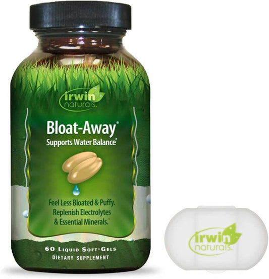 Irwin Naturals Bloat-Away Water Balance Support Soft-Gels - 60 Count with Pill Case - Electrolytes & Minerals Replenishment