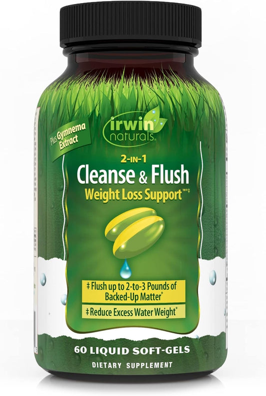 Irwin Naturals Cleanse & Flush Weight Loss Support - 60 Liquid Soft-Gels - Reduces Bloating - 30 Servings
