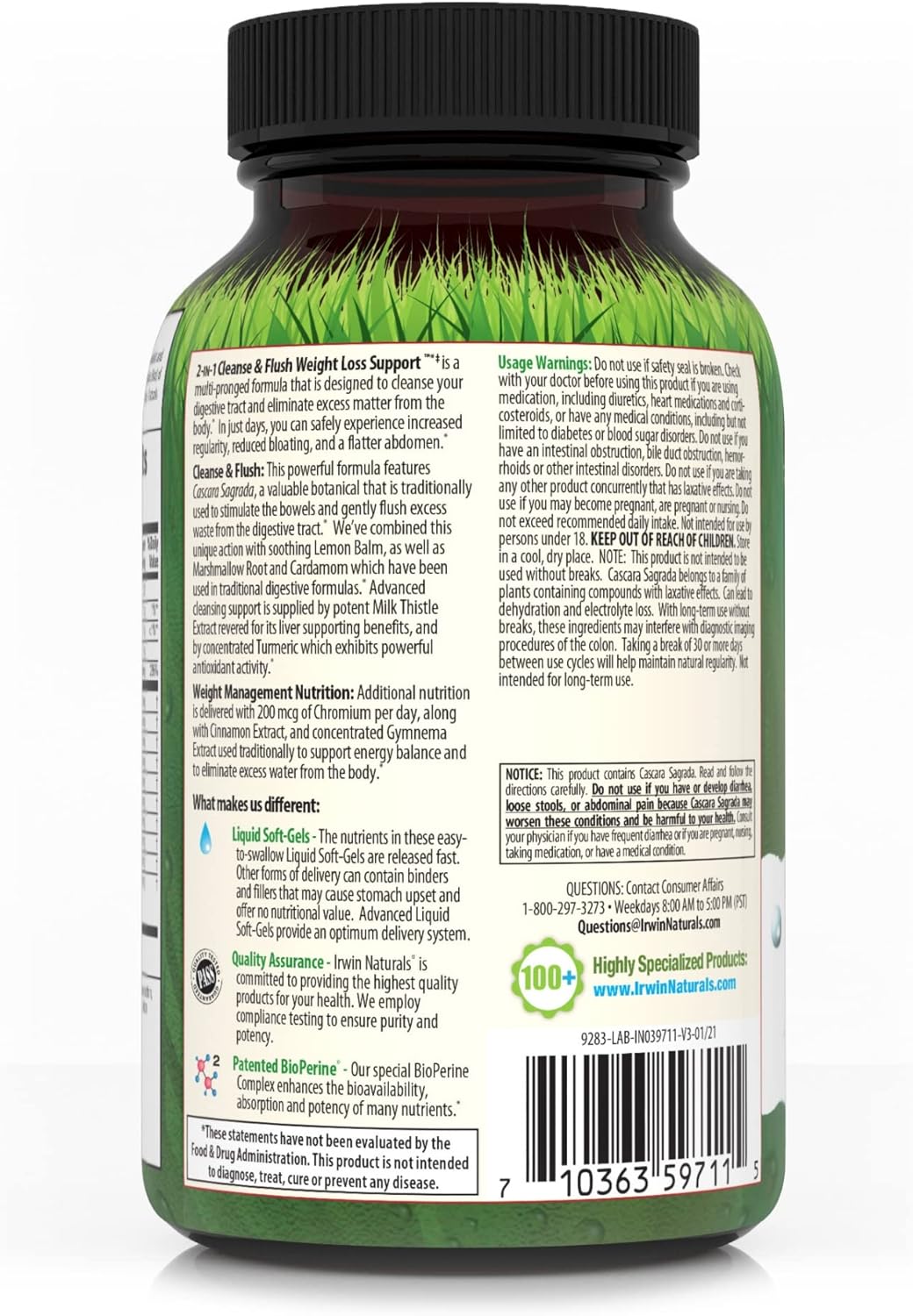 Irwin Naturals Cleanse & Flush Weight Loss Support - 60 Liquid Soft-Gels - Reduces Bloating - 30 Servings