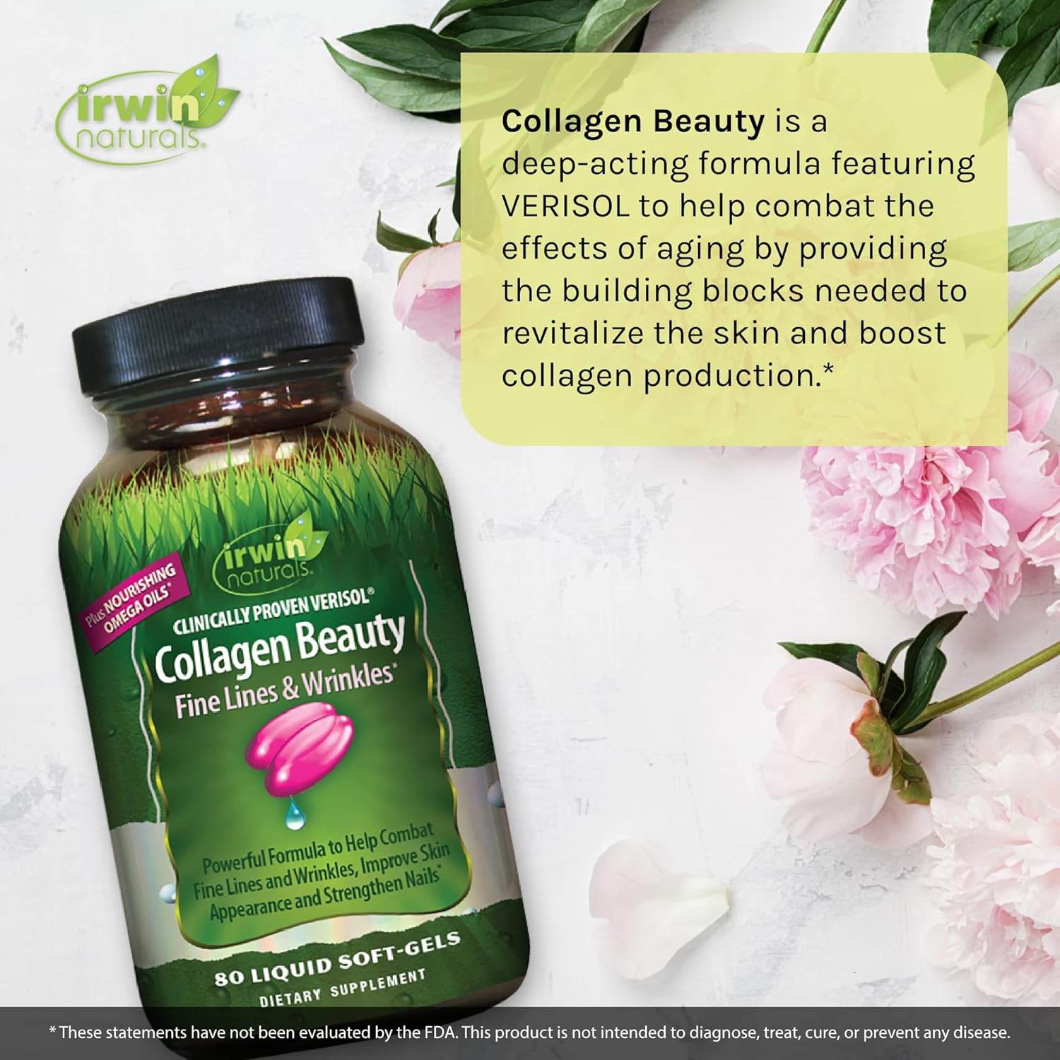 Irwin Naturals Collagen Beauty Softgels, Pack of 2 - Combat Fine Lines & Wrinkles, Improve Skin Appearance & Strengthen Nails - 26 Servings