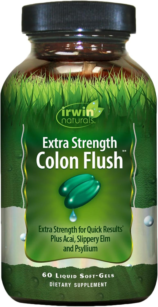 Irwin Naturals Colon Flush Supplement with Psyllium, Acai, Triphala - 60 Liquid Softgels for Digestive & Constipation Support