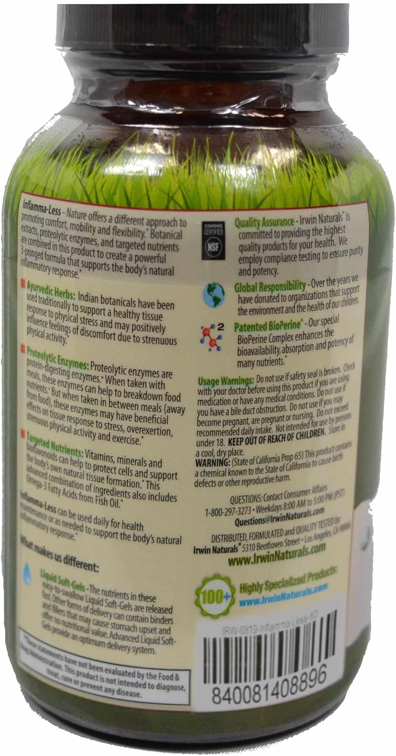 Irwin Naturals Inflamma-Less Liquid Softgels - 2-Pack Bundle for Comfort, Mobility, and Flexibility with Pill Case Included