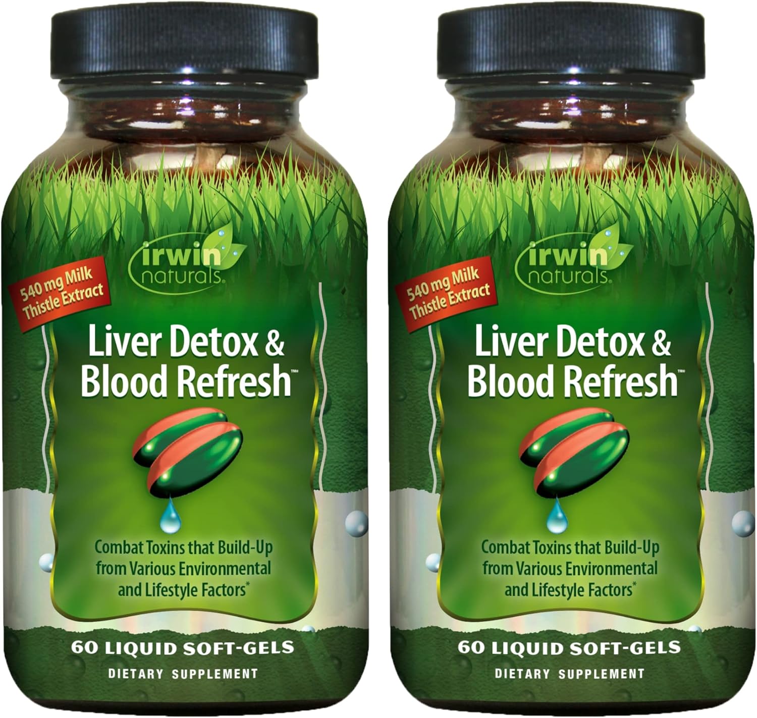 Irwin Naturals Liver Detox & Blood Refresh Liquid Soft-Gels - Pack of 2 for Liver & Antioxidant Support - 60 Servings