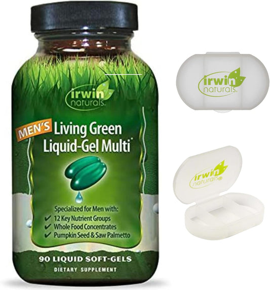 Irwin Naturals Men's Living Green Liquid-Gel Multi - Full-Spectrum Vitamins with Essential Nutrients - Adrenal & Brain Support - 90 Softgels