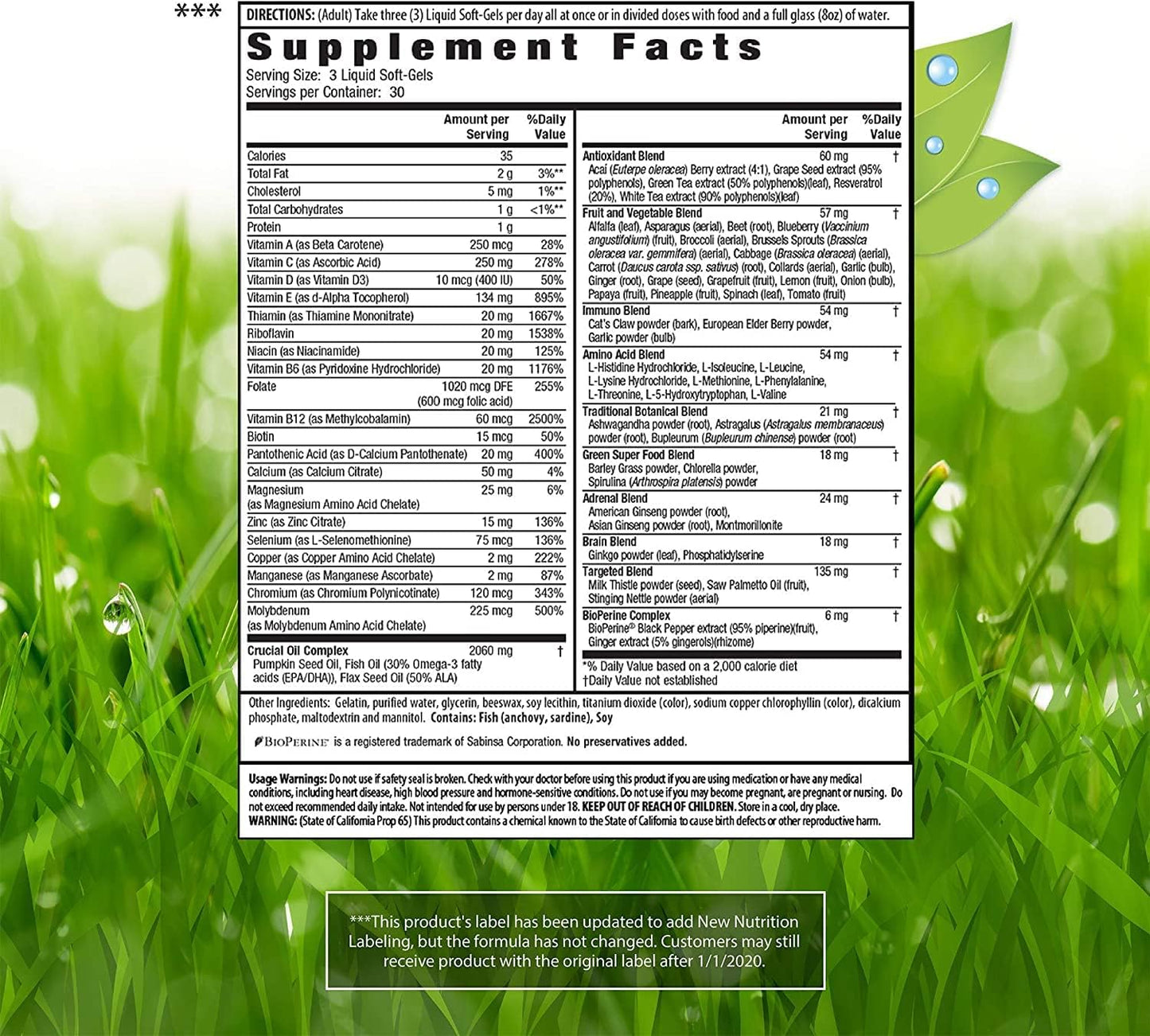 Irwin Naturals Men's Living Green Liquid-Gel Multi - Full-Spectrum Vitamins with Essential Nutrients - Adrenal & Brain Support - 90 Softgels