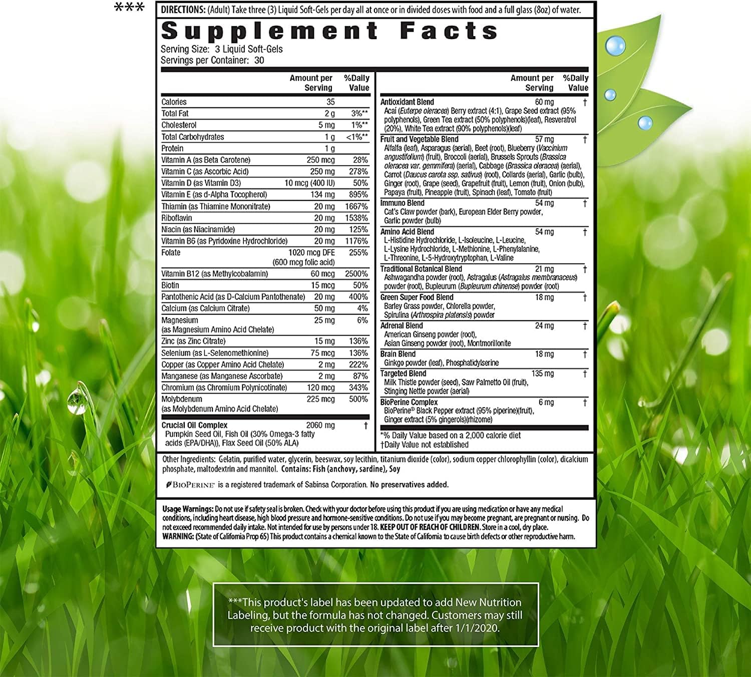 Irwin Naturals Men's Living Green Liquid-Gel Multi - Full-Spectrum Vitamins with Essential Nutrients - Adrenal & Brain Support - 90 Softgels