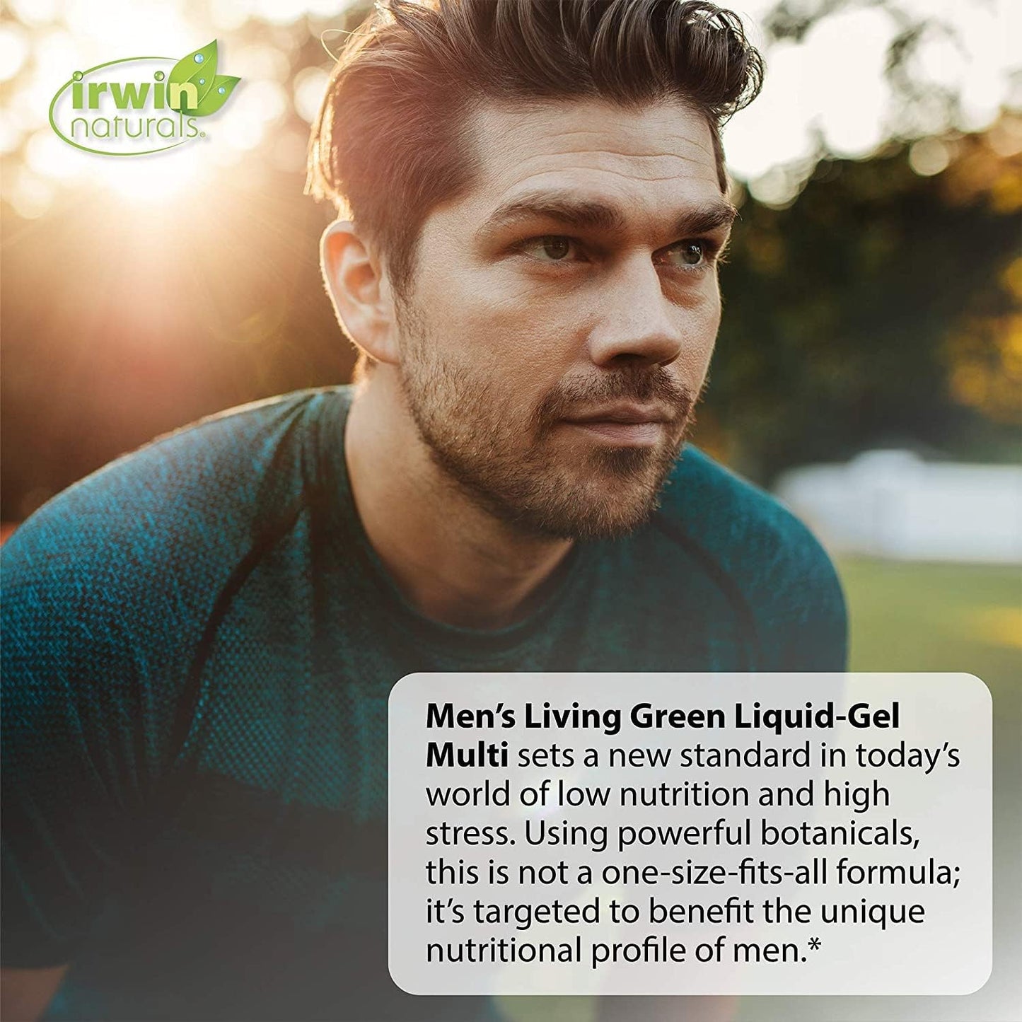 Irwin Naturals Men's Living Green Liquid-Gel Multi - Full-Spectrum Vitamins with Essential Nutrients - Adrenal & Brain Support - 90 Softgels