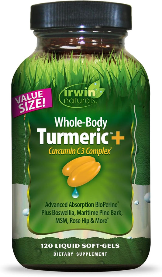 Irwin Naturals Turmeric + Curcumin C3 Complex Liquid Soft-Gels - Whole-Body Support with Boswellia, Pine Bark, MSM & Rose Hip - 120 Count