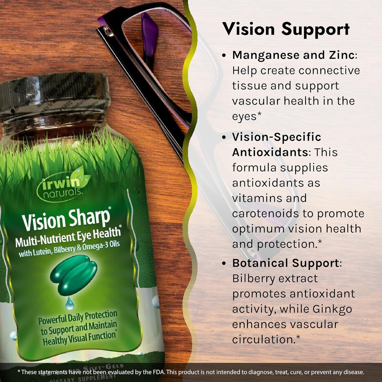 Irwin Naturals Vision Sharp Eye Health Supplement with Lutein, Bilberry, and Omega-3 - 42 Softgels