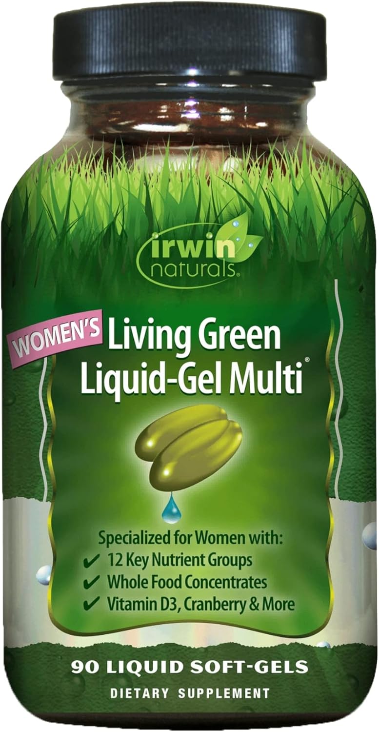 Irwin Naturals Women's Living Green Liquid-Gel Multi Vitamin - 90 Softgels - 70 Nutrients, Wholefood Blend - Adrenal & Brain Support