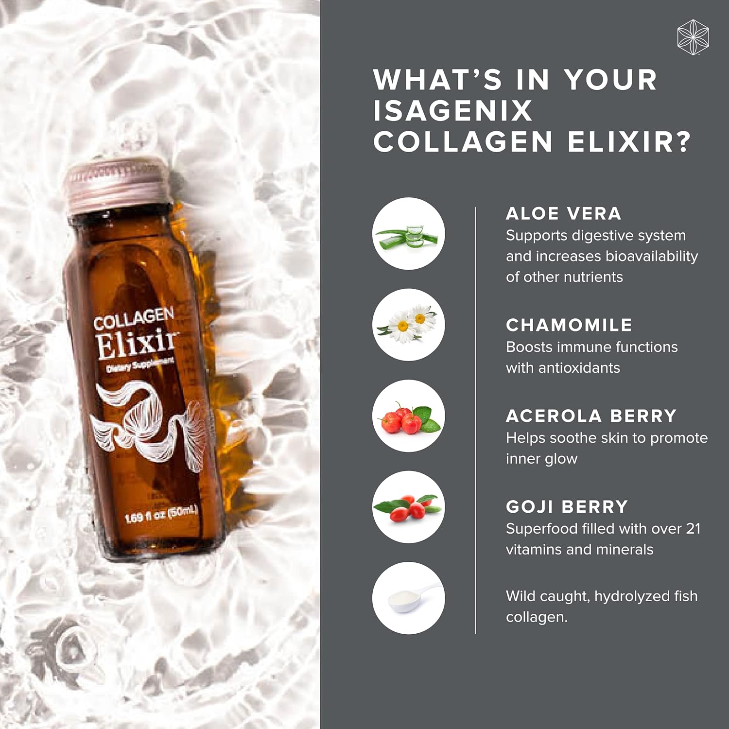 Isagenix Marine Collagen Elixir - Youthful Appearance Drink with Vitamin C, Zinc & Biotin - 50 mL