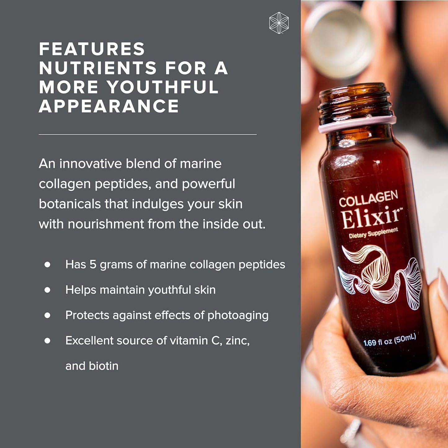 Isagenix Marine Collagen Elixir - Youthful Appearance Drink with Vitamin C, Zinc & Biotin - 50 mL