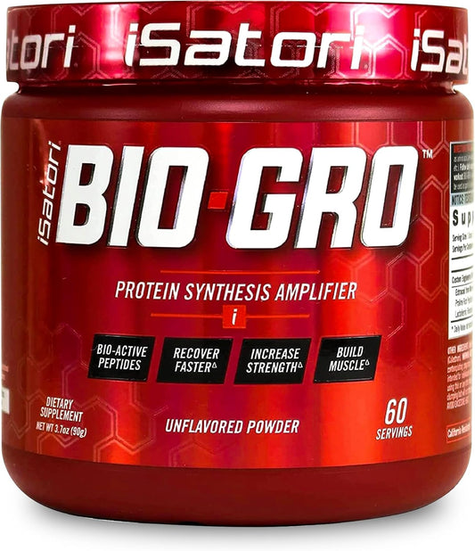 iSatori BIO-GRO Muscle Recovery & Growth Protein Synthesis Amplifier - 60 Servings, Enhanced Stimulant Free Pre Workout & Colostrum Supplement - Bio-Active Peptides, Unflavored