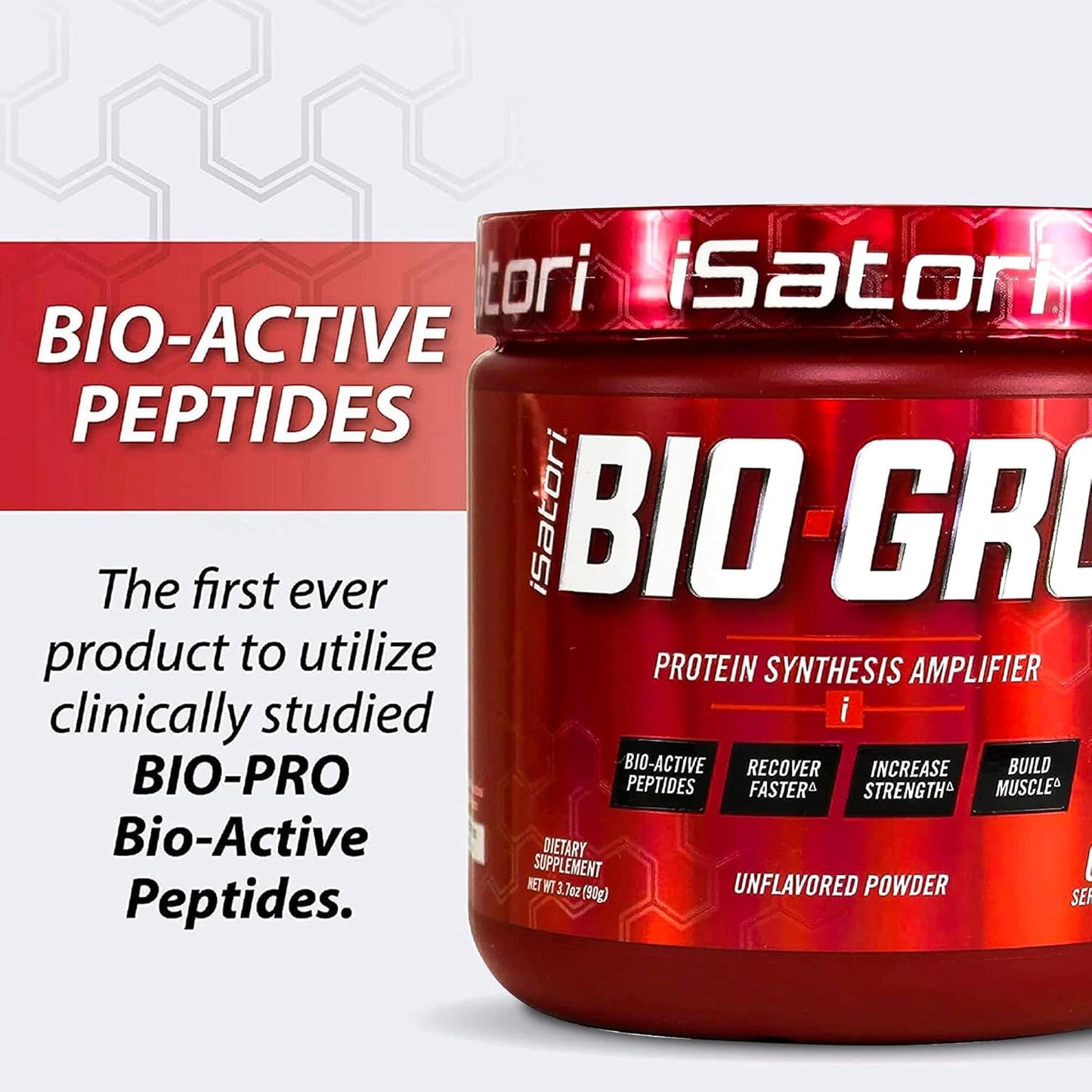 iSatori BIO-GRO Muscle Recovery & Growth Protein Synthesis Amplifier - 60 Servings, Enhanced Stimulant Free Pre Workout & Colostrum Supplement - Bio-Active Peptides, Unflavored