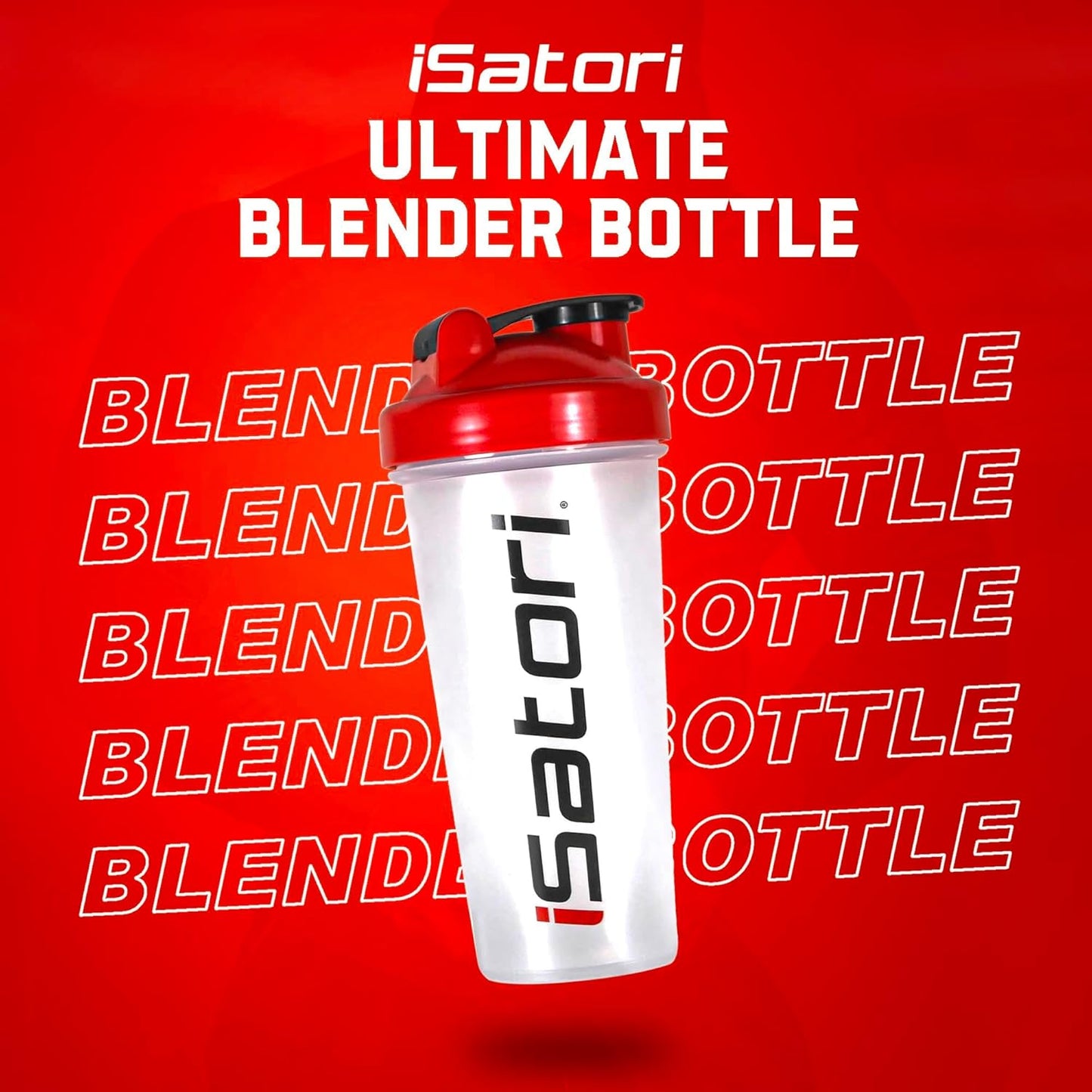 iSatori Classic 28-Ounce Clear Bottle with Red Top and Stainless Steel Wire Whisk Blending Ball