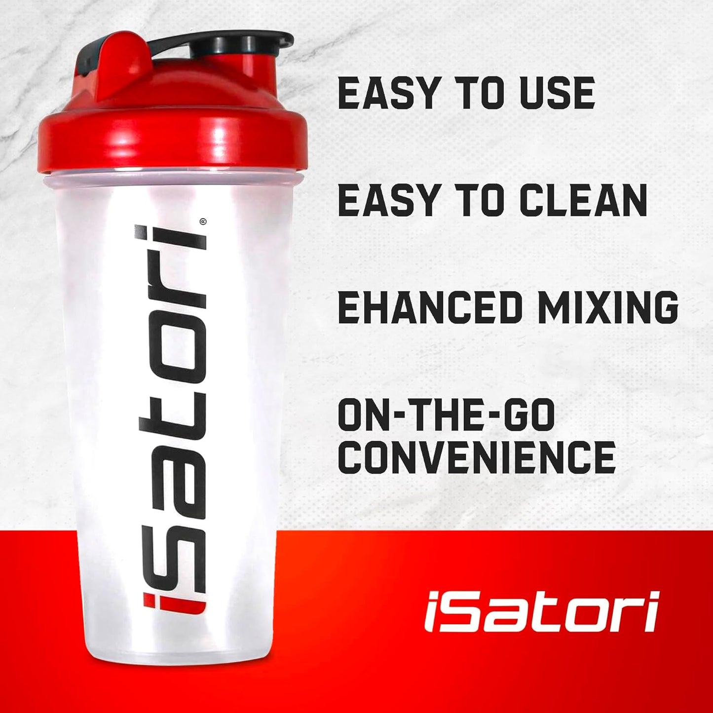 iSatori Classic 28-Ounce Clear Bottle with Red Top and Stainless Steel Wire Whisk Blending Ball