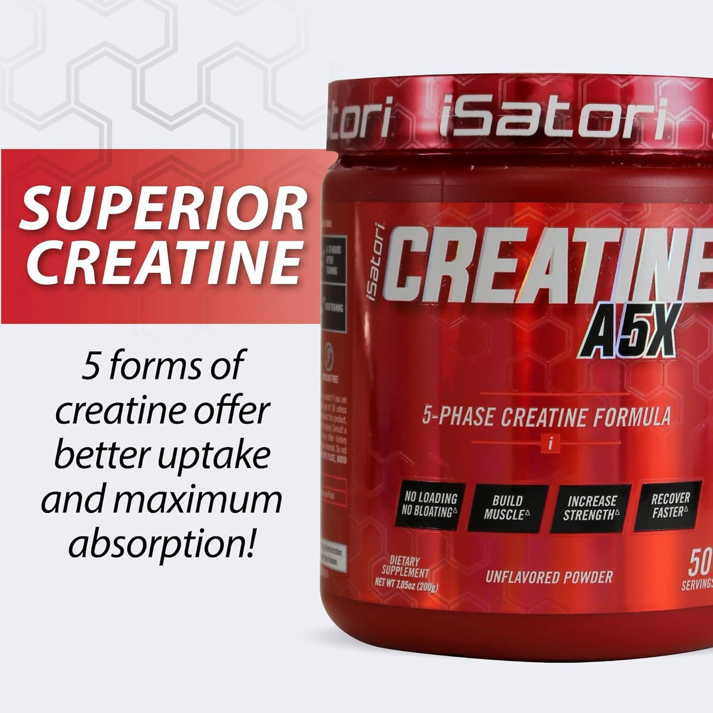 iSatori Creatine A5X: 5 Phase Powder with Betaine Anhydrous for Muscle Building & Recovery, 50 Servings