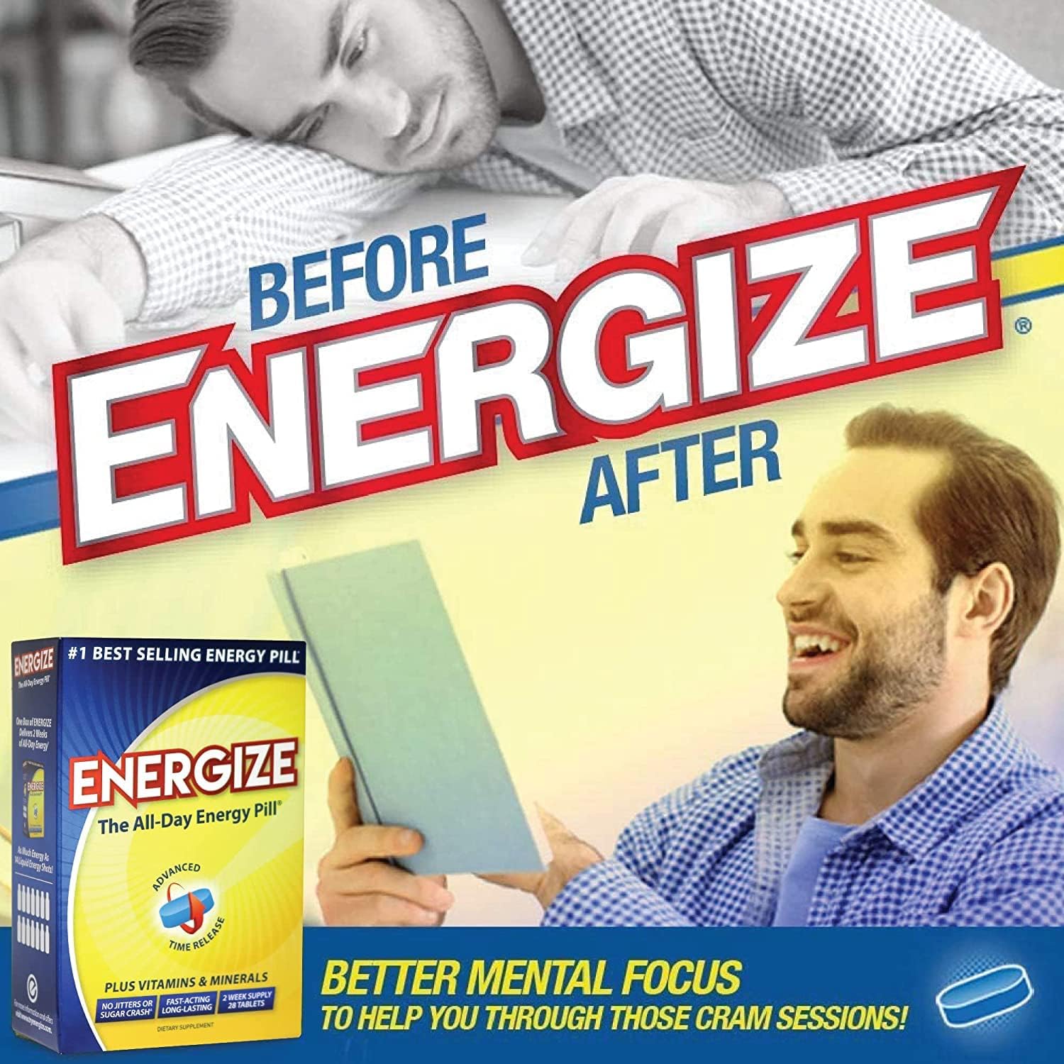 iSatori Energize Caffeine Pills - Fast-Acting Energy Supplement for Improved Focus and Performance - 28 Time-Released Tablets for All-Day Energy and Clarity