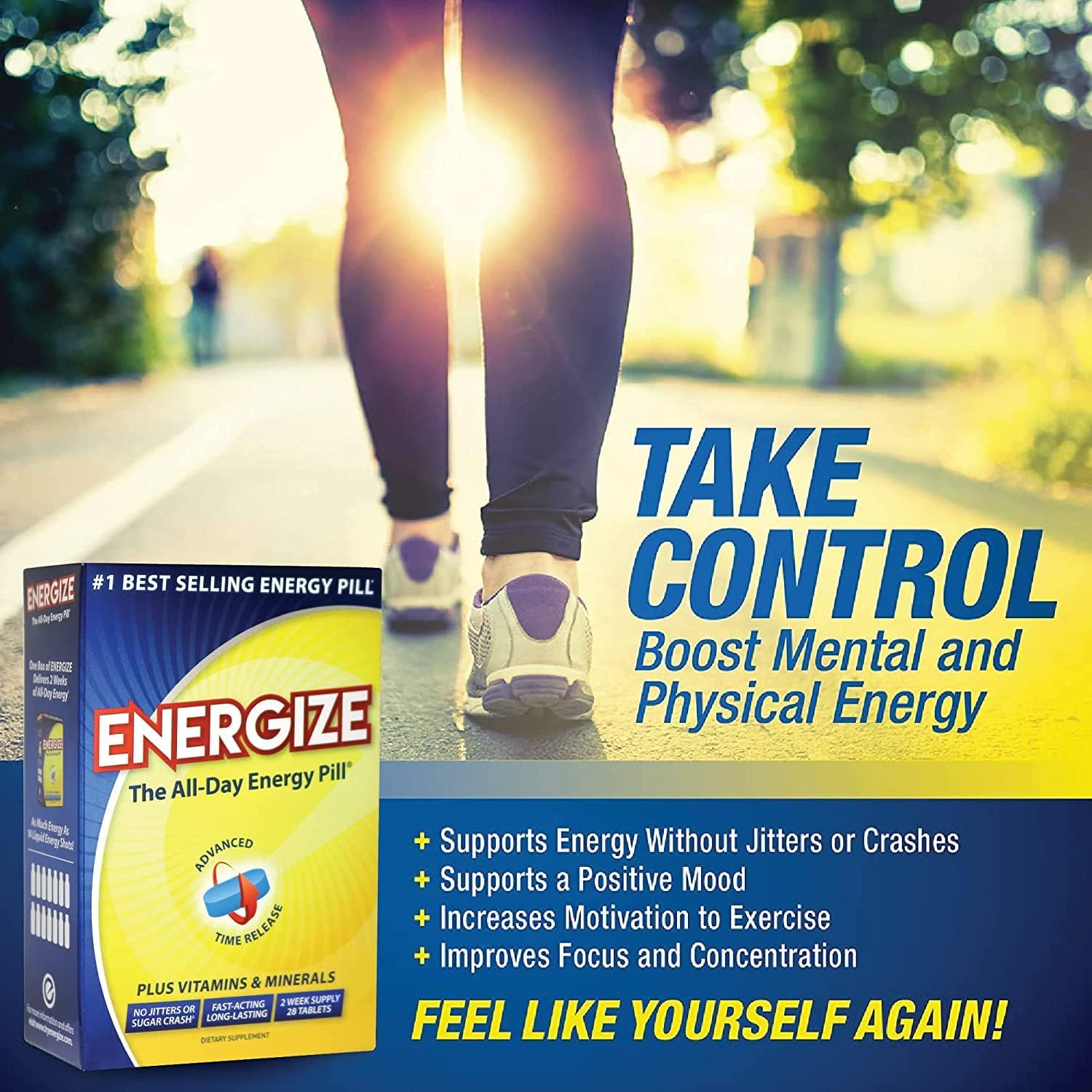 iSatori Energize Caffeine Pills - Fast-Acting Energy Supplement for Improved Focus and Performance - 28 Time-Released Tablets for All-Day Energy and Clarity