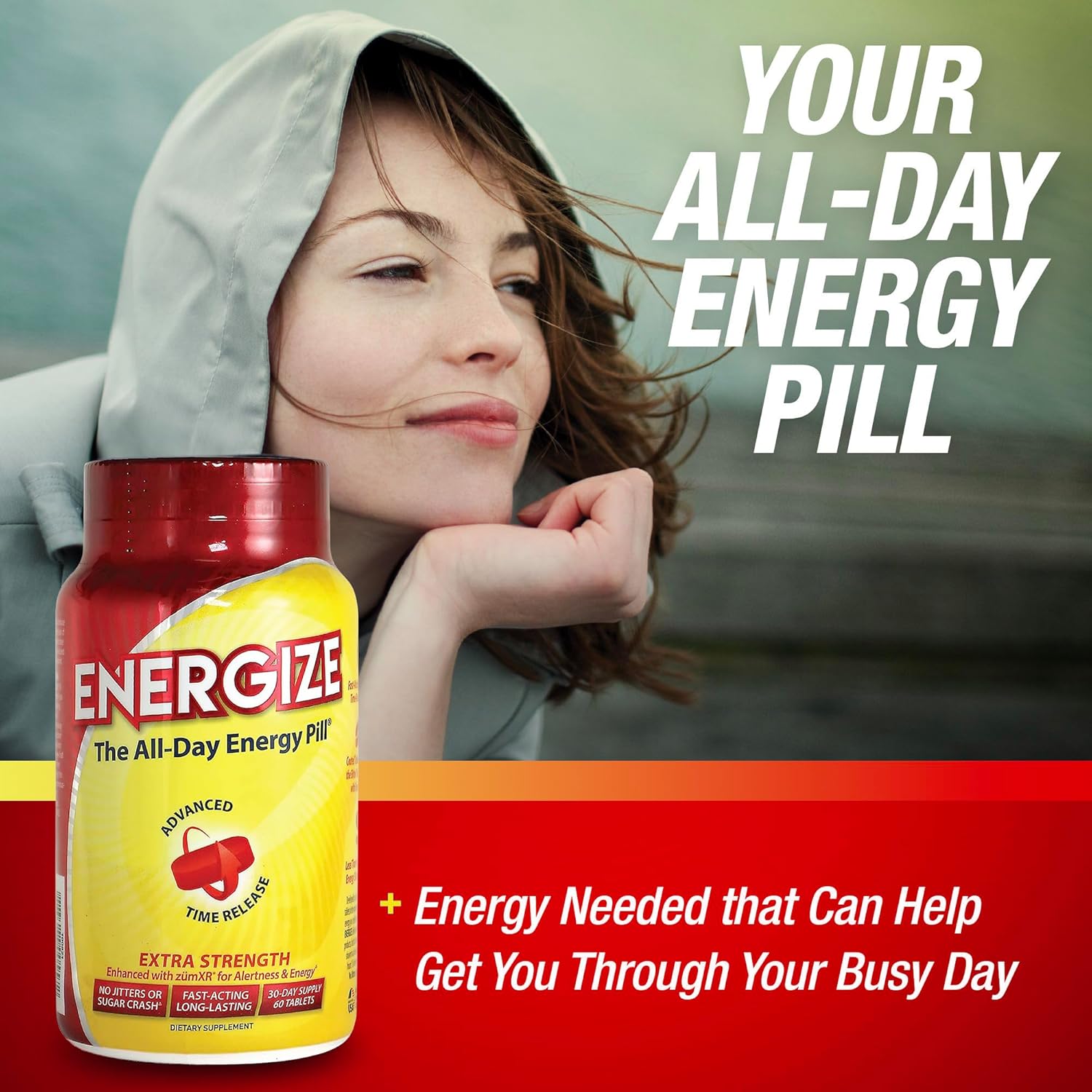 iSatori Energize Extra Strength Caffeine Pills - Long-Lasting Energy with Extended Release - Improved Clarity & Support for Men & Women - No Jitters, No Crash - 60 Tablets
