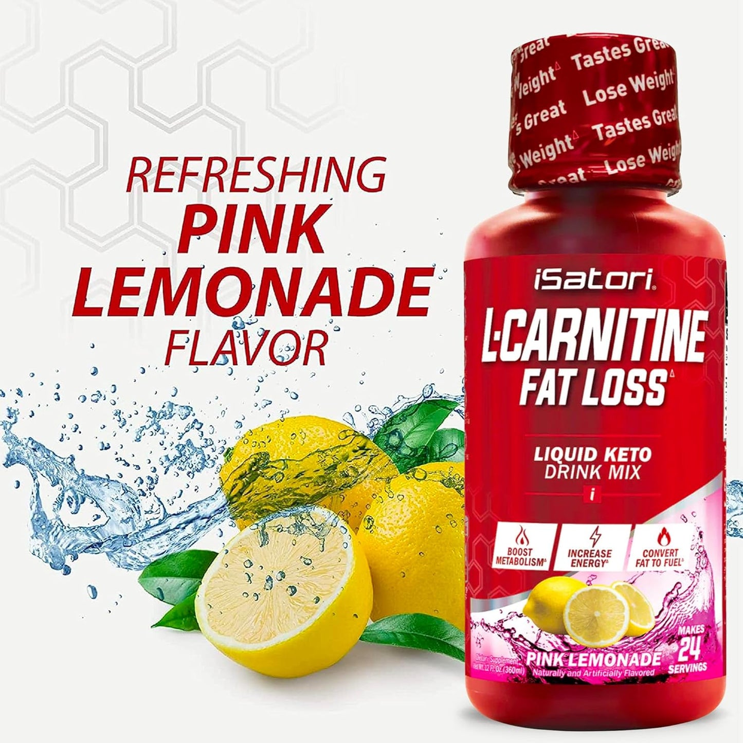 iSatori L-Carnitine 1500 Liquid Supplement - Triple Blend with Acetyl & Tartrate for Stimulant-Free Energy - Keto-Friendly Pink Lemonade Flavor (24 Servings)