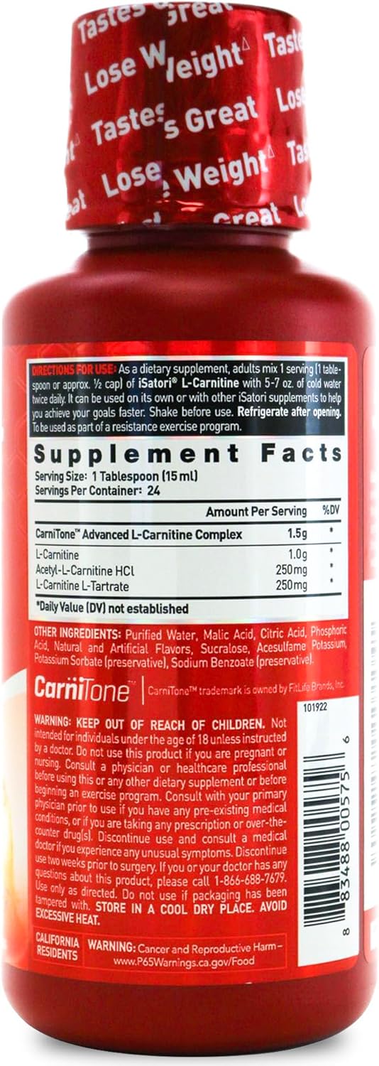 iSatori L-Carnitine 1500 Liquid Supplement for Stimulant-Free Energy, Keto-Friendly Malibu Beach Flavor, Triple-Blend with Acetyl & Tartrate - 24 Servings