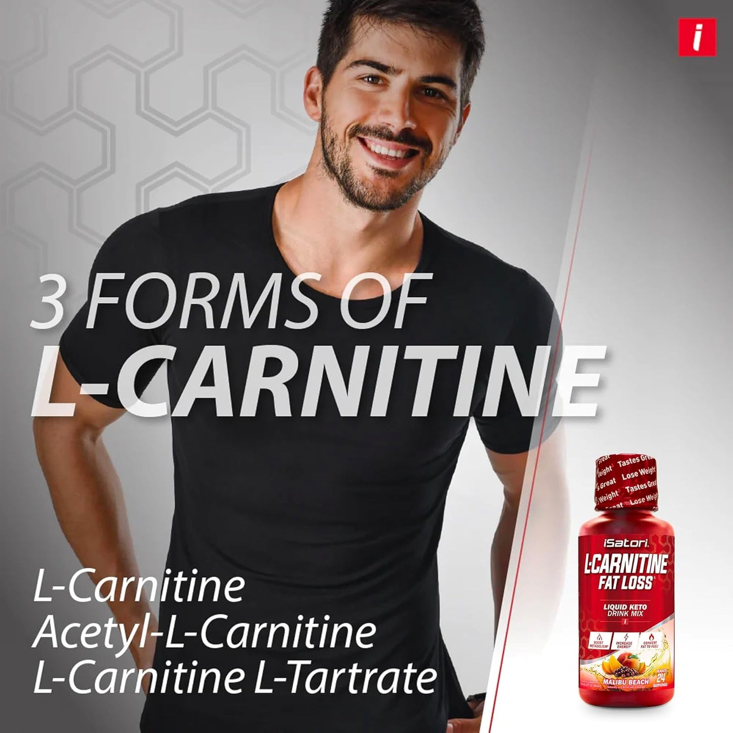 iSatori L-Carnitine 1500 Liquid Supplement for Stimulant-Free Energy, Keto-Friendly Malibu Beach Flavor, Triple-Blend with Acetyl & Tartrate - 24 Servings