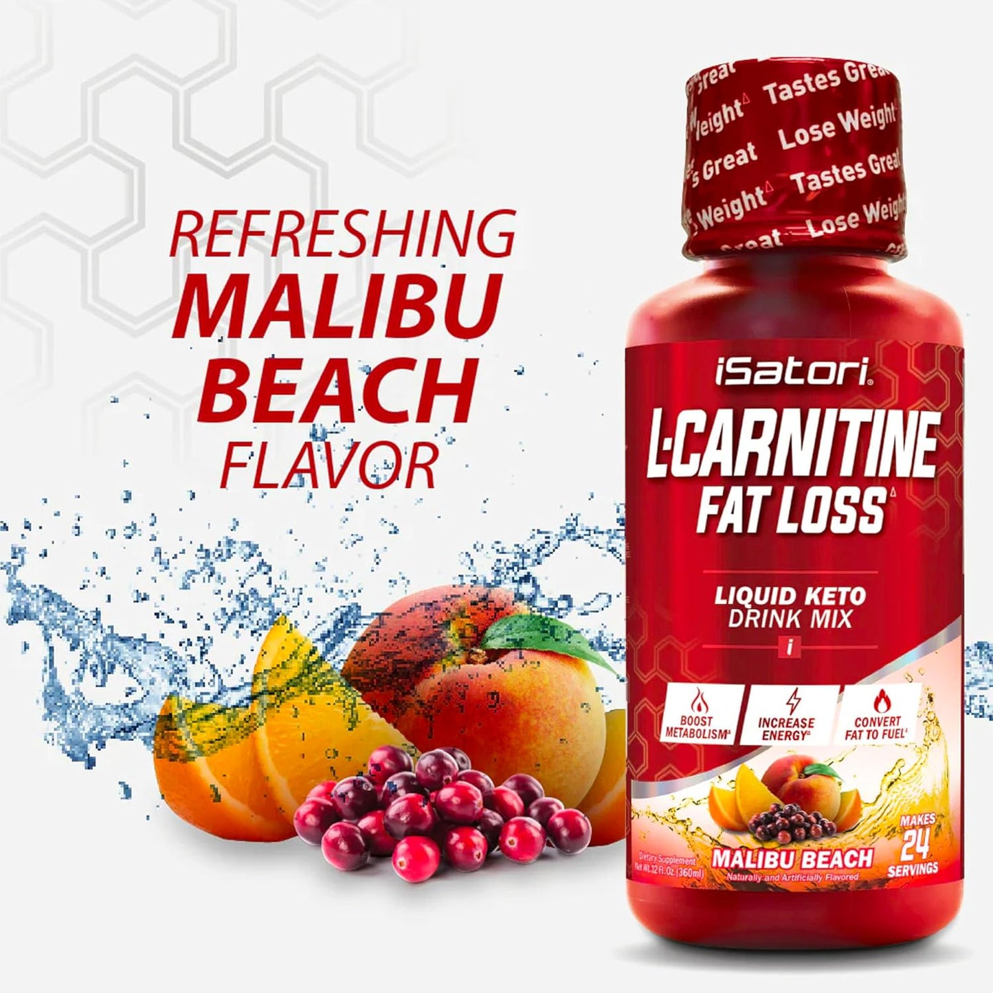 iSatori L-Carnitine 1500 Liquid Supplement for Stimulant-Free Energy, Keto-Friendly Malibu Beach Flavor, Triple-Blend with Acetyl & Tartrate - 24 Servings