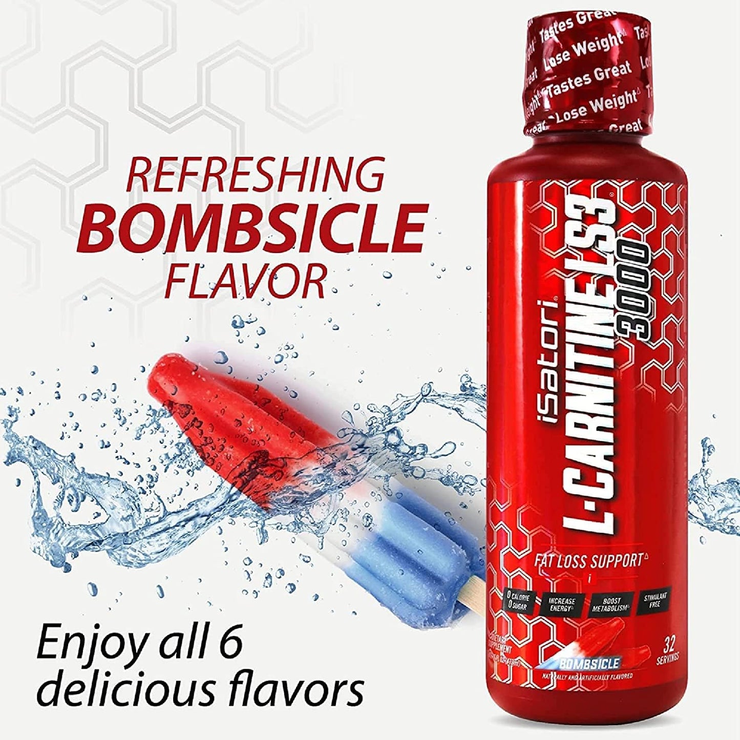 iSatori L-Carnitine LS3 3000 Liquid Supplement - Acetyl L-Carnitine, L-Tartrate, Stimulant-Free Pre-Workout, Keto-Friendly, Bombsicle Flavor - 32 Servings