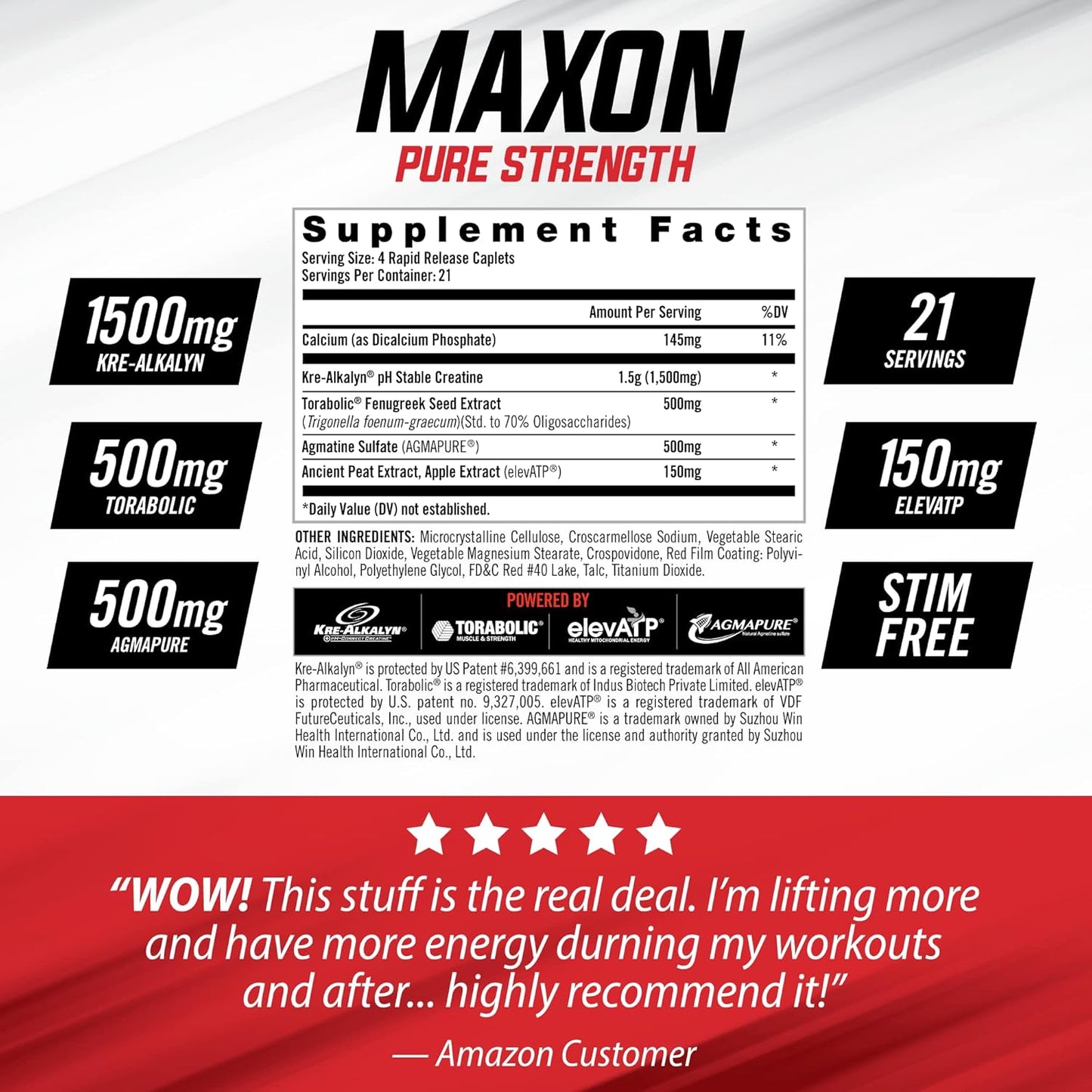 iSatori Maxon Stimulant-Free Pre-Workout Tablets, Pure Strength & Performance Formula with Kre-Alkalyn Creatine, Fenugreek, Agmapure & elevATP, Caffeine-Free for Men, 84 Tablets