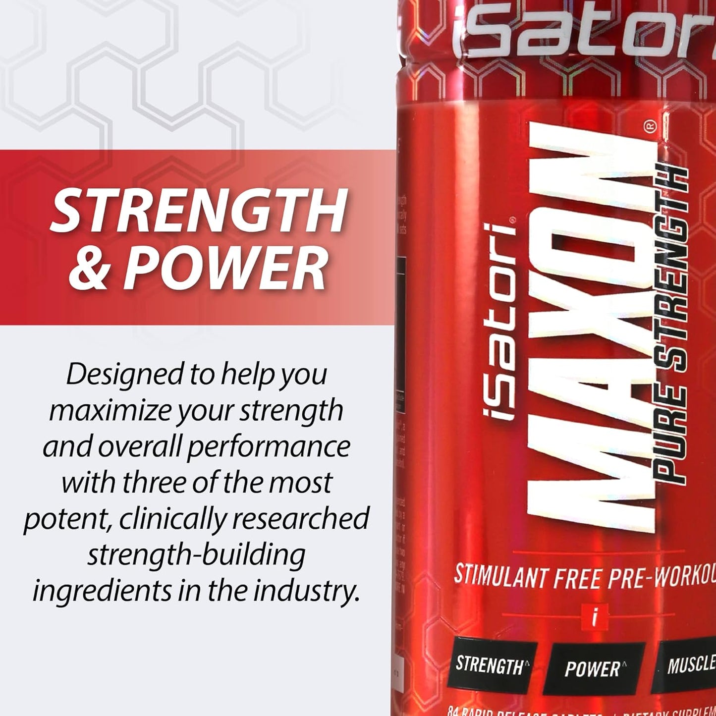 iSatori Maxon Stimulant-Free Pre-Workout Tablets, Pure Strength & Performance Formula with Kre-Alkalyn Creatine, Fenugreek, Agmapure & elevATP, Caffeine-Free for Men, 84 Tablets