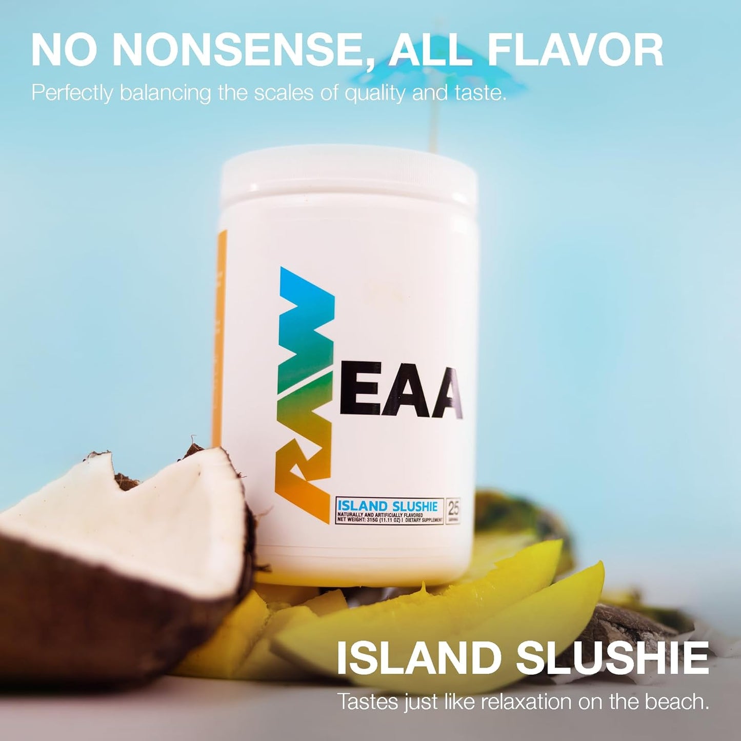Island Slushie EAA Amino Acids Powder - 25 Servings, Pre Workout Energy for Strength & Recovery - BCAA Supplement for Lean Muscle Growth