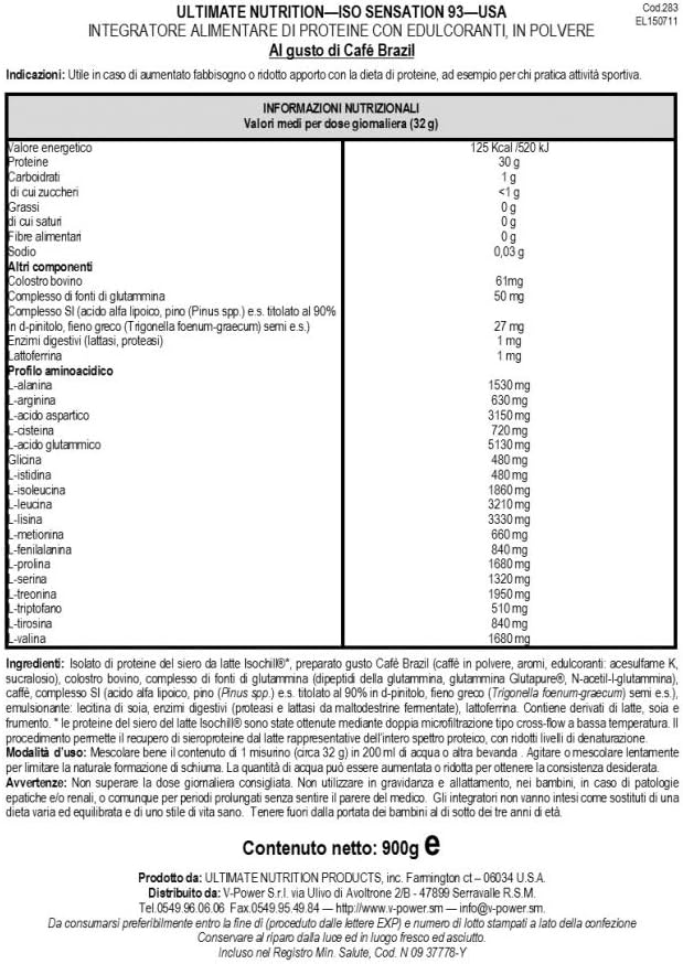 ISO Sensation 93 Whey Protein Isolate Powder - Cafe Brazil Flavor - Enhanced Recovery, Immunity, and Gut Health - 2lbs