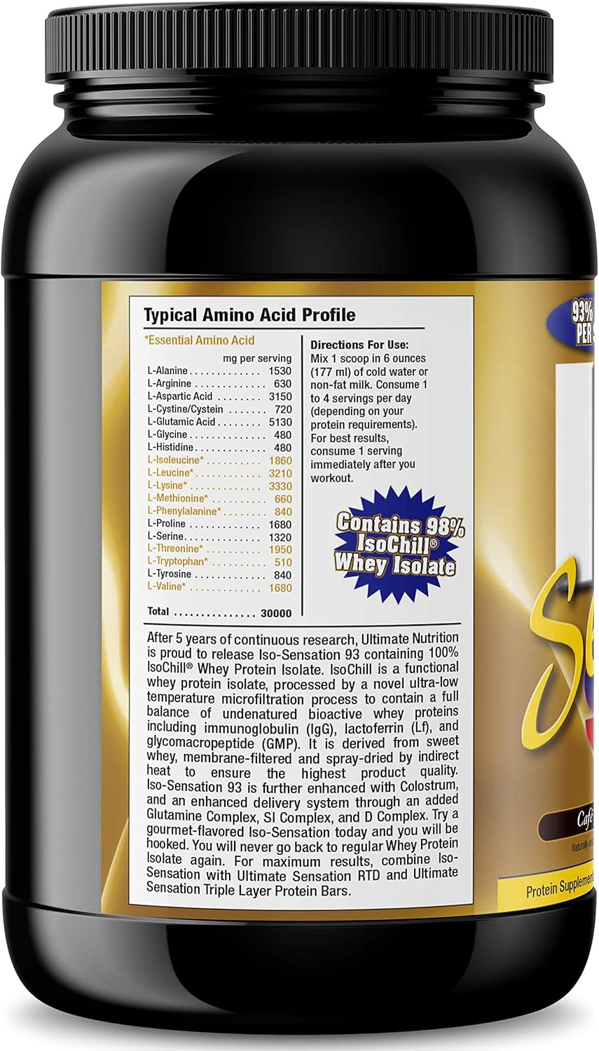 ISO Sensation 93 Whey Protein Isolate Powder - Cafe Brazil Flavor - Enhanced Recovery, Immunity, and Gut Health - 2lbs