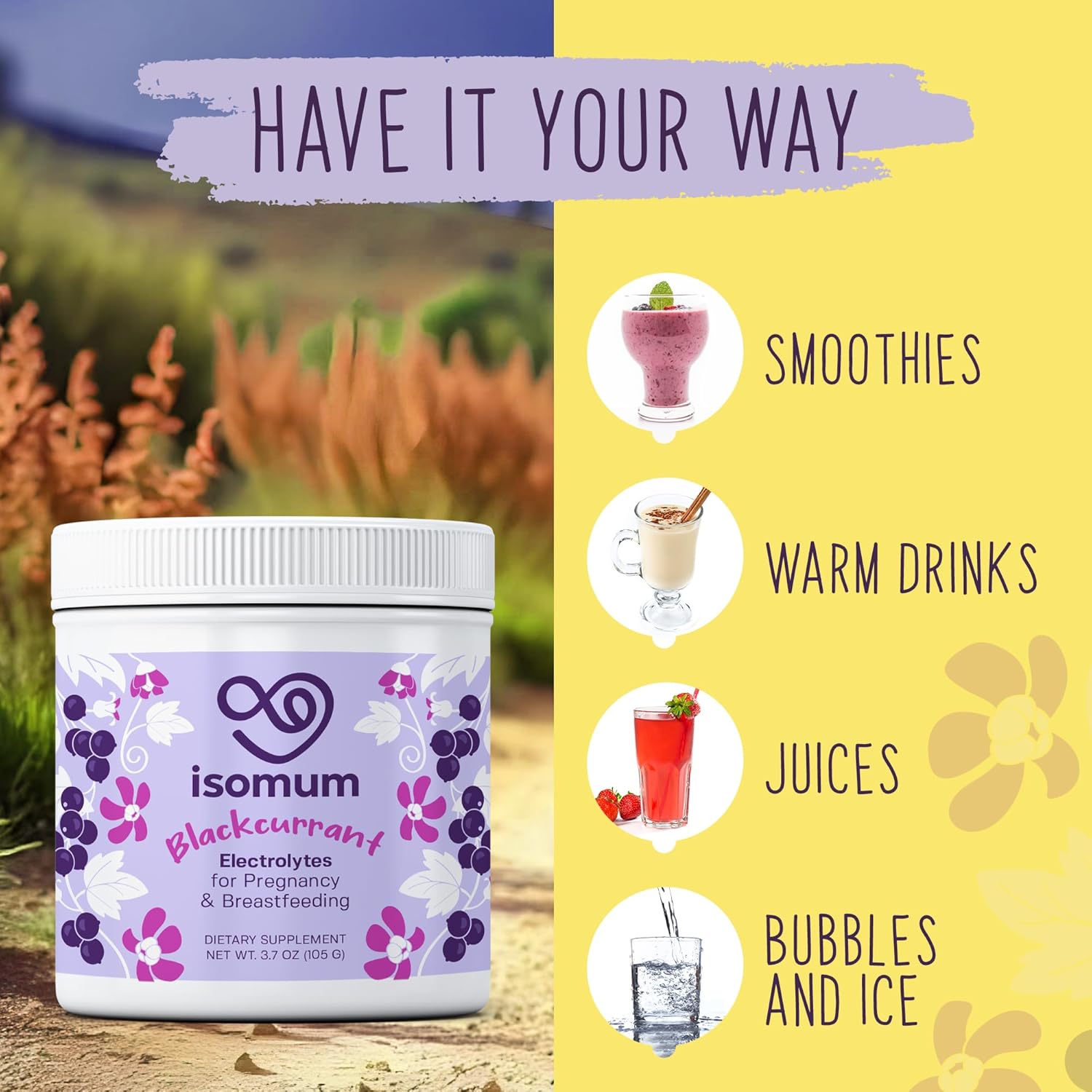 ISOMUM Mom Electrolyte Powder: Hydration & Energy Drink for Pregnancy & Breastfeeding - Essential Vitamins & Minerals - Prenatal & Postpartum Safe - 30 Servings