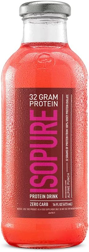 Isopure Clear Protein Drink, Alpine Punch, Zero Carb, 32g Protein, 16 Fl Oz, 12 Pack