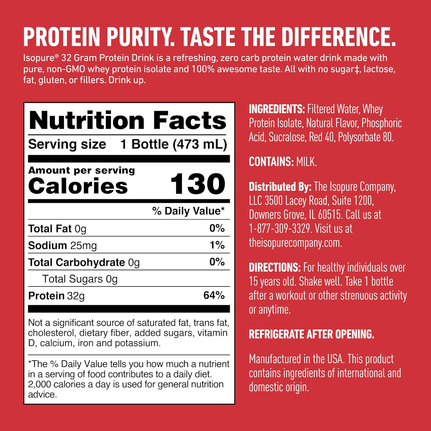 Isopure Clear Protein Drink, Alpine Punch, Zero Carb, 32g Protein, 16 Fl Oz, 12 Pack