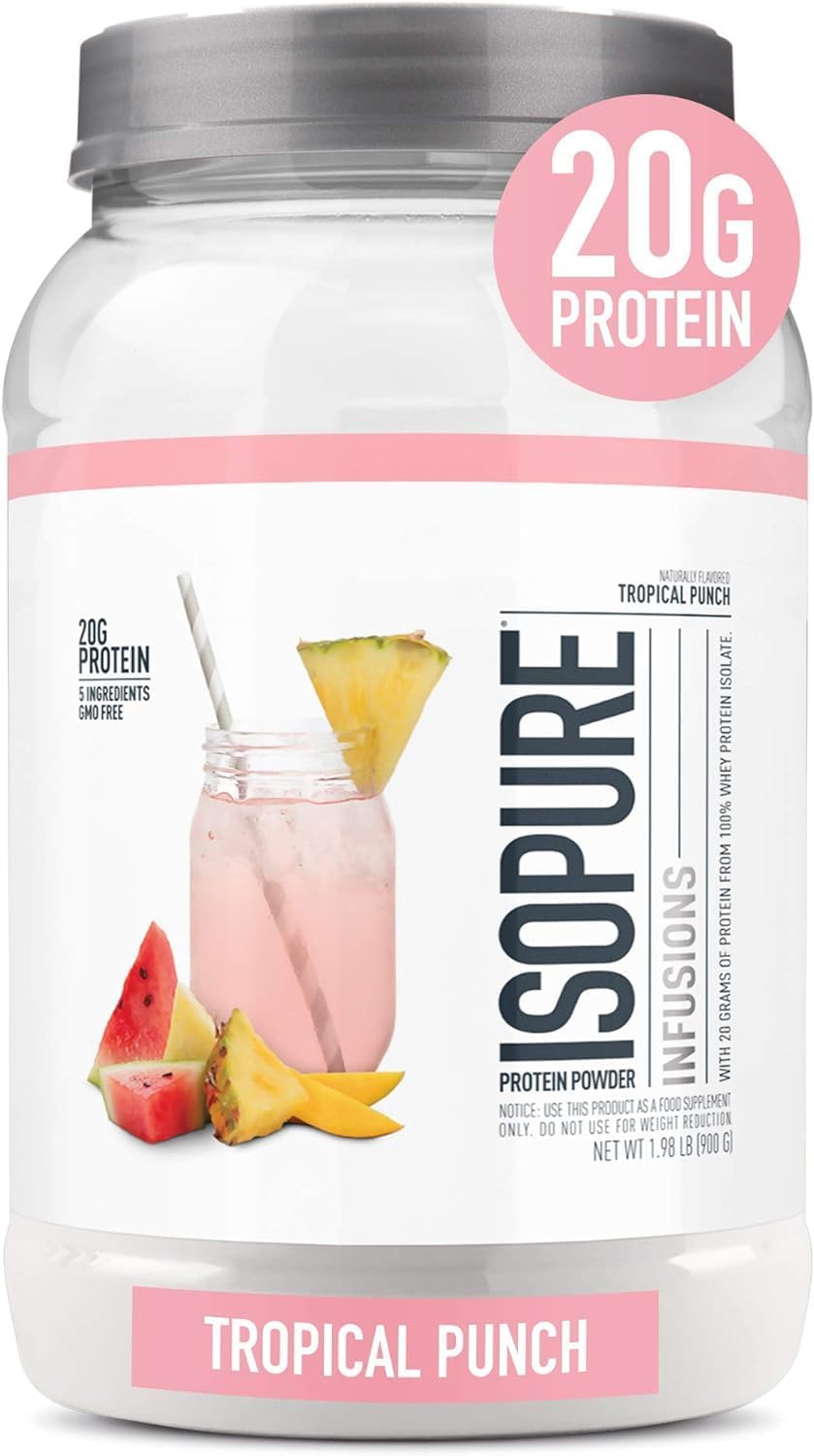 Isopure Clear Whey Isolate Protein Powder - Tropical Punch Flavor, 1.9 lbs, 20g Protein, Lactose & Gluten Free