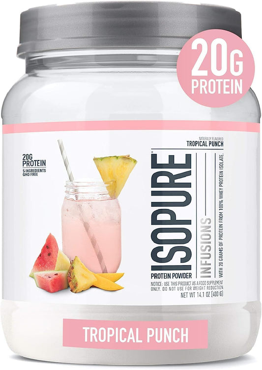 Isopure Clear Whey Isolate Protein Powder Infusions - Tropical Punch Flavor, 20g Protein Per Serving, 14.1 Oz