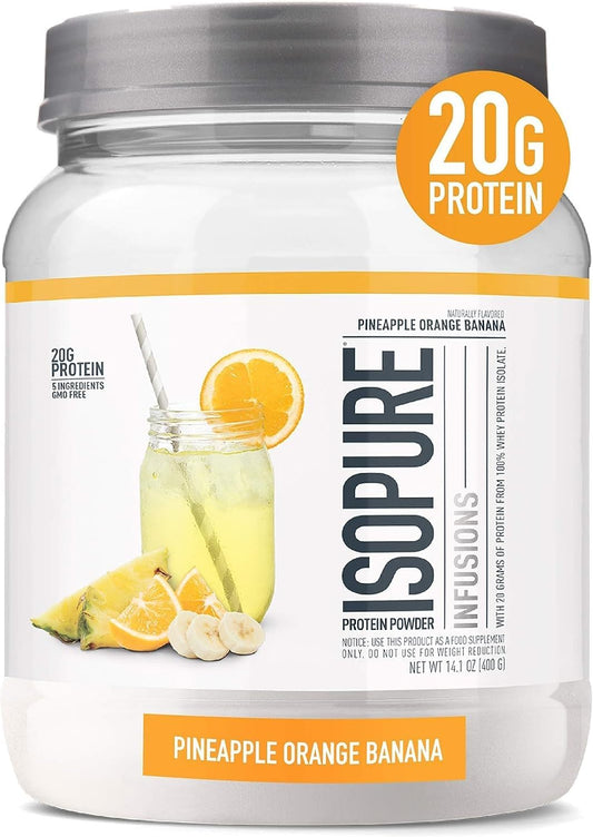 Isopure Clear Whey Isolate Protein Powder Infusions - Lactose & Gluten Free - Pineapple Orange Banana Flavor - 20g Protein - 14.1 Oz