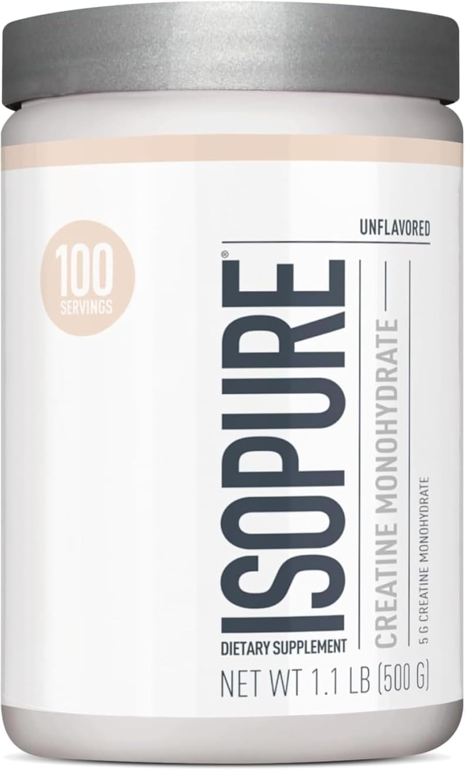 Isopure Creatine Monohydrate Powder - 100% Pure, Sugar Free, Unflavored - 5g per Serving - 1.1 Lbs, 100 Servings